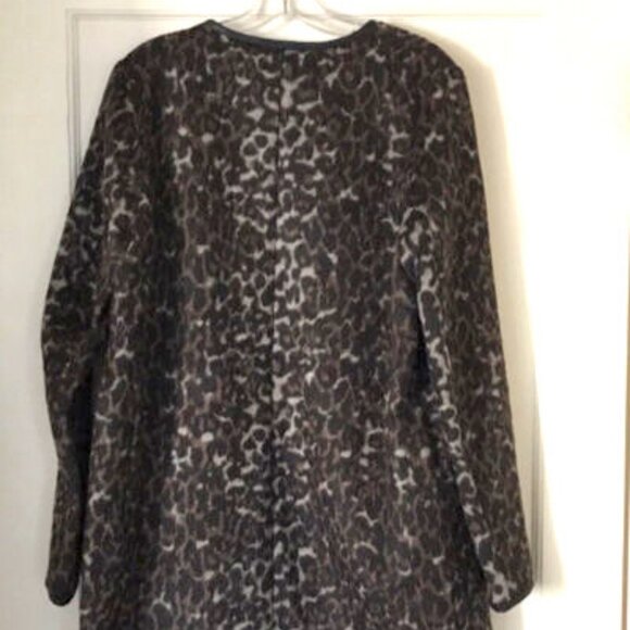 🔥🐾🔥Beautiful Coffee Black Animal Print Coat Jacket Cardigan Faux Leather Trim - Picture 8 of 12